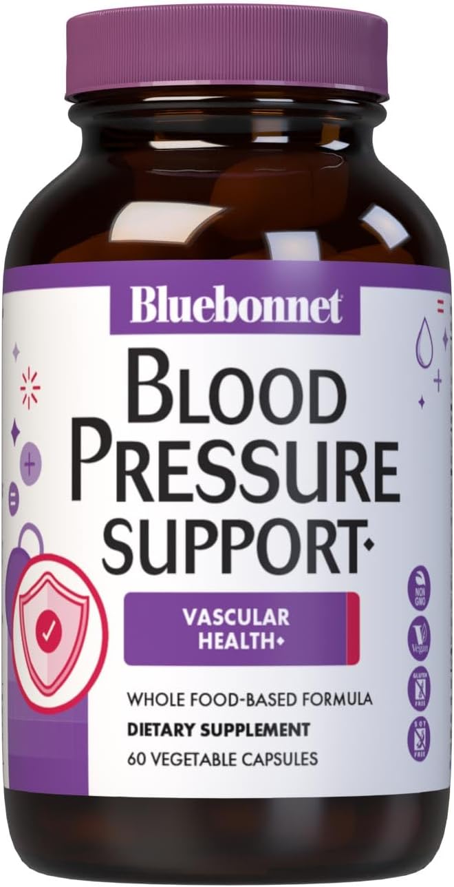 Bluebonnet Nutrition Blood Pressure Support, Vascular Health*, Non-GMO, Vegan, Gluten-Free, Soy-Free, Dairy-Free- 60 Vegetable Capsules, 30 Servings