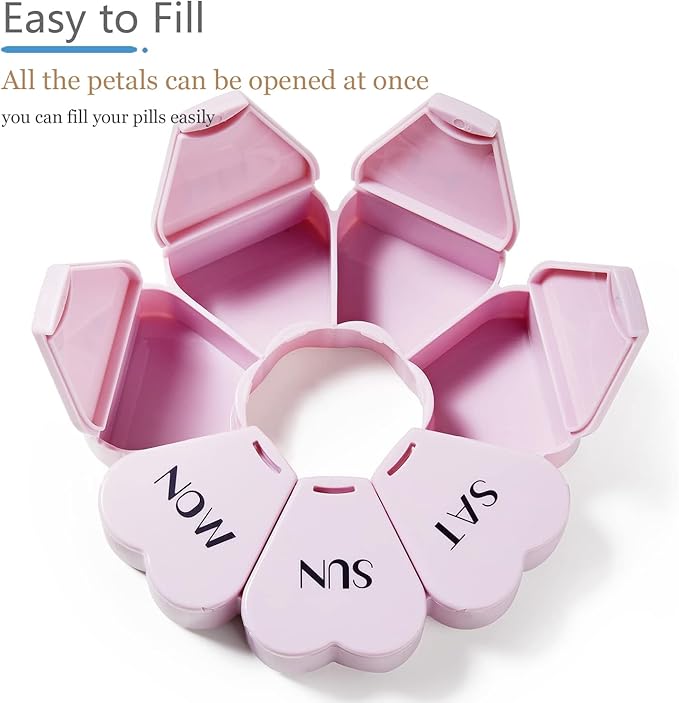 MOLN HYMY Large Weekly Pill Organizer, Girly Pill Box 7 Day, Purple Pink Daily Vitamin Holder for Fish Oil/Medicine/Supplements