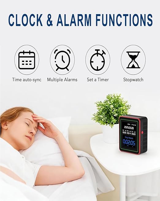 WiFi Air Quality Monitor,15-in-1 Smart Air Quality Tester with PM, CO2, CO, TVOC, HCHO, PM, AQI, Temperature & Humidity, Timer, Battery Powered, for Home & Office，Compatible Tuya/Smart Life App