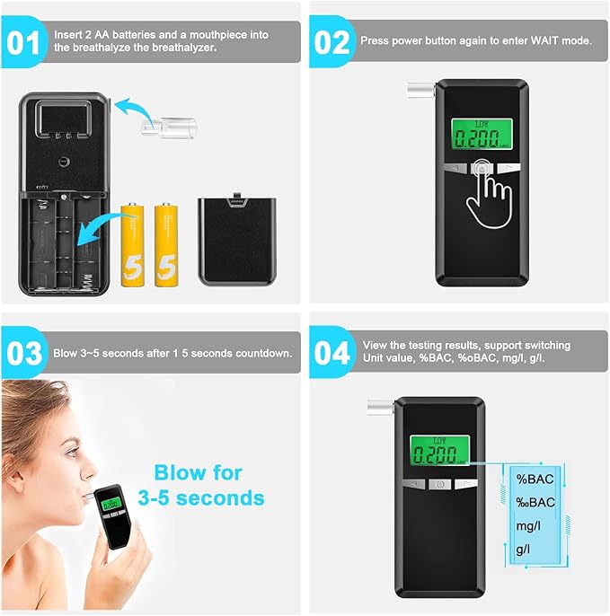 Breathalyzer, Upgraded Alcohol Tester with Blue LCD Digital Display, Portable Alcohol Tester for Home or Party Use with 10 Mouthpieces