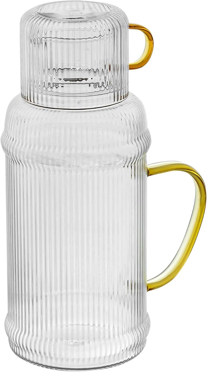 Baffect Bedside Water Carafe And Glass Set, High Borosilicate Glass Pitcher For Hot Or Cold Beverage, 68oz Water Bottles With 10 Oz Tumbler For Nightstand, Kitchen, Mouthwash Dispenser For Bathroom