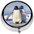 Pill Box Cute Penguin Round Pill Case 3 Compartment for Purse Cute Metal Pill Organizer Portable Travel Pillbox Mini Small Pill Container Holder to Hold Vitamins Fish Oil Supplements