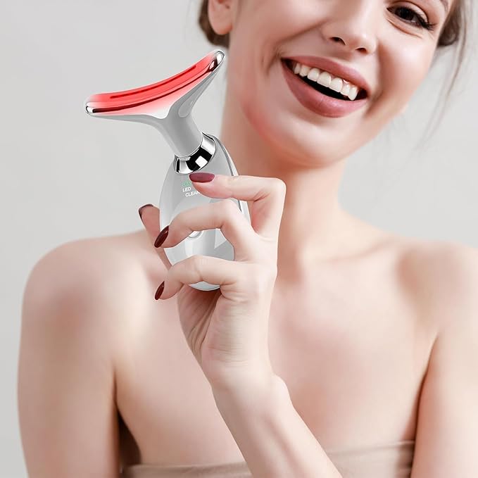 Facial Massager Face and Neck, Face 𝖲 culpting Wand with 7 Color Red (Grey)