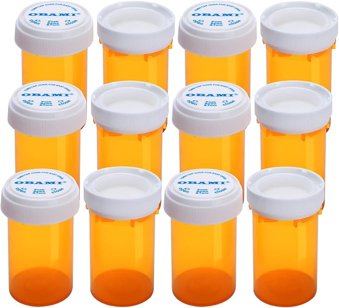 Plastic Empty Pill Bottles with Double Sided Use (Child Resistant & Easy Open) Caps - Medicine Container Pill Cases Dispenser Organizers (20 Dram, 12pcs)