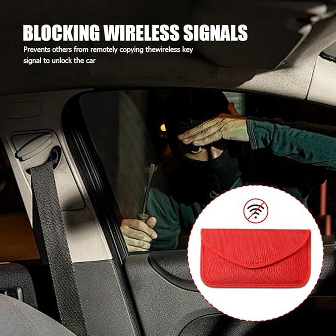2PCS Faraday Bags for Car Key and Cell Phone, Signal Blocking Bag, Faraday Key Fob Protector, Universal Cell Phone Privacy Card Protection Car Accessories for Anti-Thefting (Red)