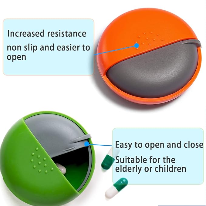 INVODA Travel Pill Organizer Cute Round Pill Box for Purse Compact Medicine Container for Pills, Fish Oil, Vitamins & Supplements