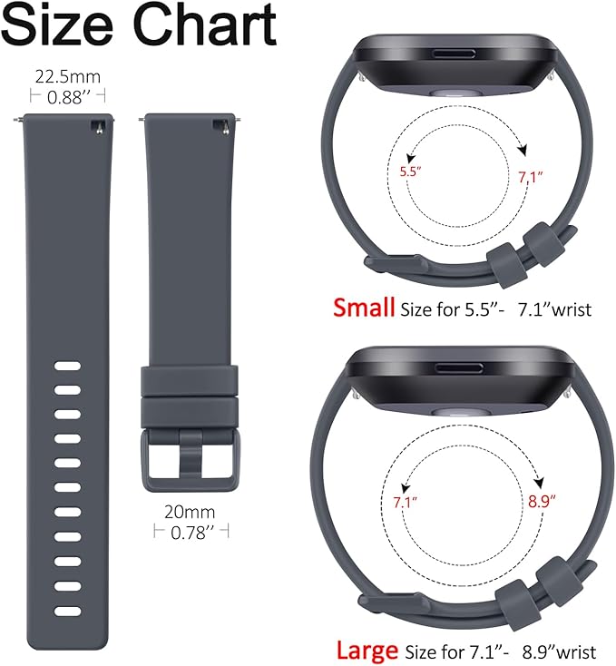 Mugust Sport Bands Compatible with Fitbit Versa 2 / Fitbit Versa /Versa Lite/Versa SE, Classic Soft Silicone Replacement Wristbands Straps for Fitbit Versa 2 Smart Watch Women Men (Large,Midnight