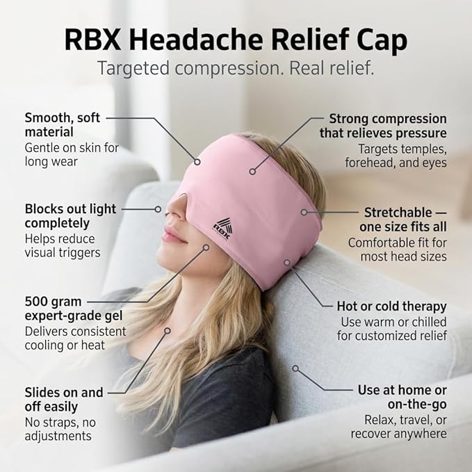 RBX Migraine Relief Cap Hot and Cold Headache Relief Cap Gel Mask, Hangover Headache Relief