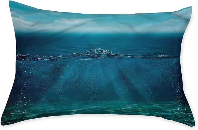 Decorative Fitted Sheet Set Twin XL Size, Aqua Deep Pockets Fitted Sheet & 2 Pillow Sham Set(No Flat Sheet), Underwater Sunrays Bubbles Printed Microfiber Bedding 3pc Set, for Boys & Girls Bedding