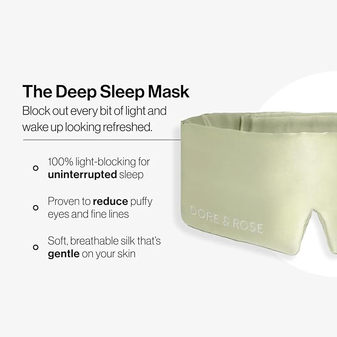 Dore & Rose Deep Sleep Mask Light Blocking, 23 Momme Mulberry Silk Eye Mask, Ultra Soft, Adjustable - Travel Sleeping Mask for Men & Women (Olive)
