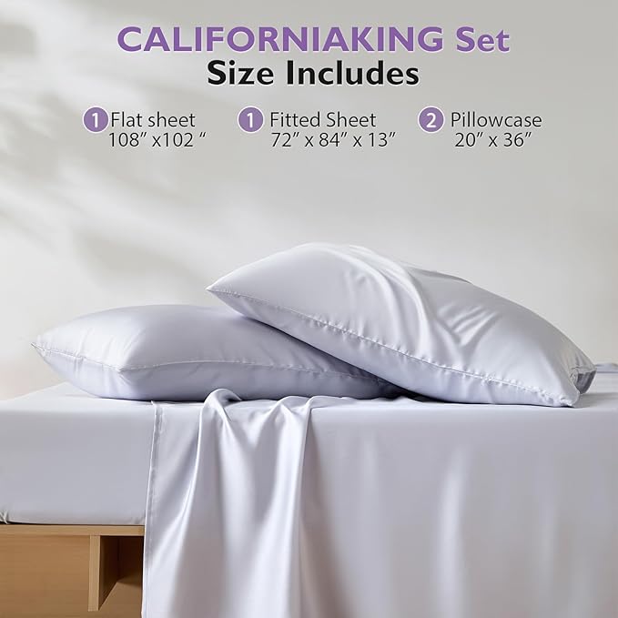 Silver Infused Bed Sheets, Cooling Sheets 3X Self-Cleaning with Mulberry Silk & Viscose Derived from Bamboo, Natural & Anti-Odor, Hypoallergenic Bedding For Hot Sleepers & Sensitive Skin - CK Set
