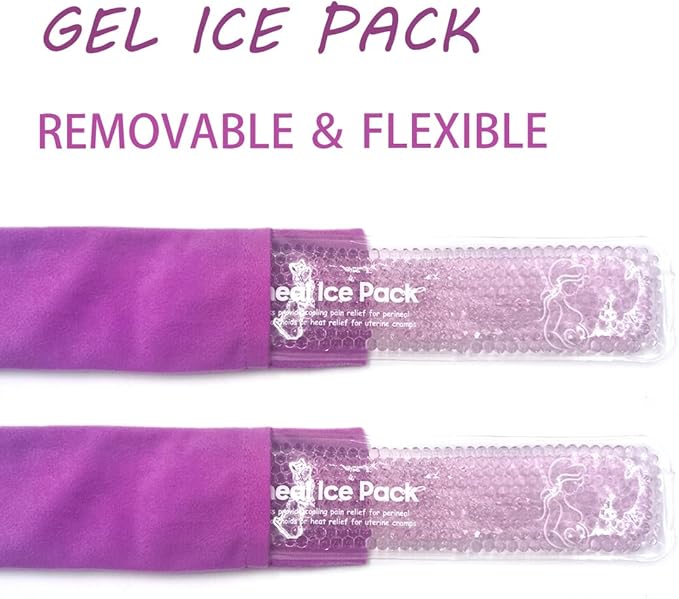 Reusable Perineal Ice Packs for Postpartum & Hemorrhoid Pain Relief, hot & Cold Pack for Women After Pregnancy, 2 Ice Pack and 3 Cover. (New Purple)