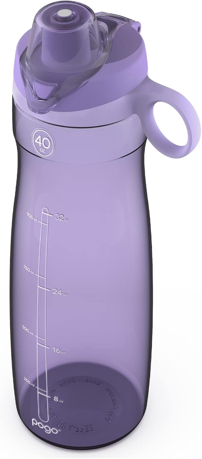 Pogo Plastic Water Bottle with Straw Lid and Carry Handle, Reusable, BPA Free, Dishwasher Safe, Perfect for Travel, School, Outdoors, and Gym | 32oz, 40oz