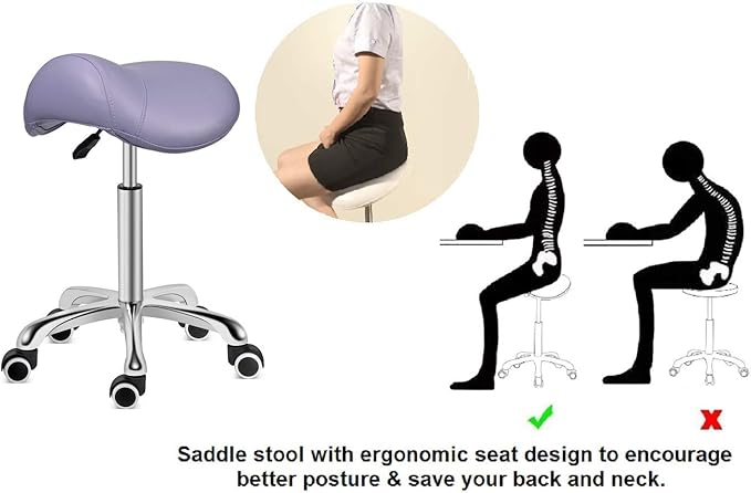 Kaleurrier Saddle Stool Rolling Swivel Height Adjustable with Wheels,Heavy Duty Saddle Chair,Ergonomic Stool Chair for Hair Salon Lab Clinic Dental Massage Home Office Kitchen (Purple, Without Back)