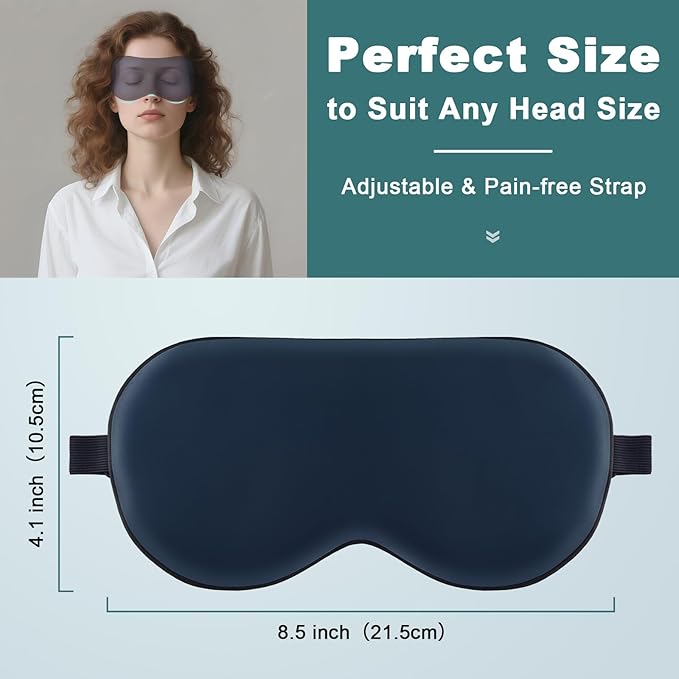 Sleep Mask for Side Sleeper Women Men, Eye Mask for Sleeping Light Blocking, 3D Contoured Cup Sleeping Mask, Soft Breathable Sleep Eye Mask with Adjustable Elastic Strap for Travel (Blue)
