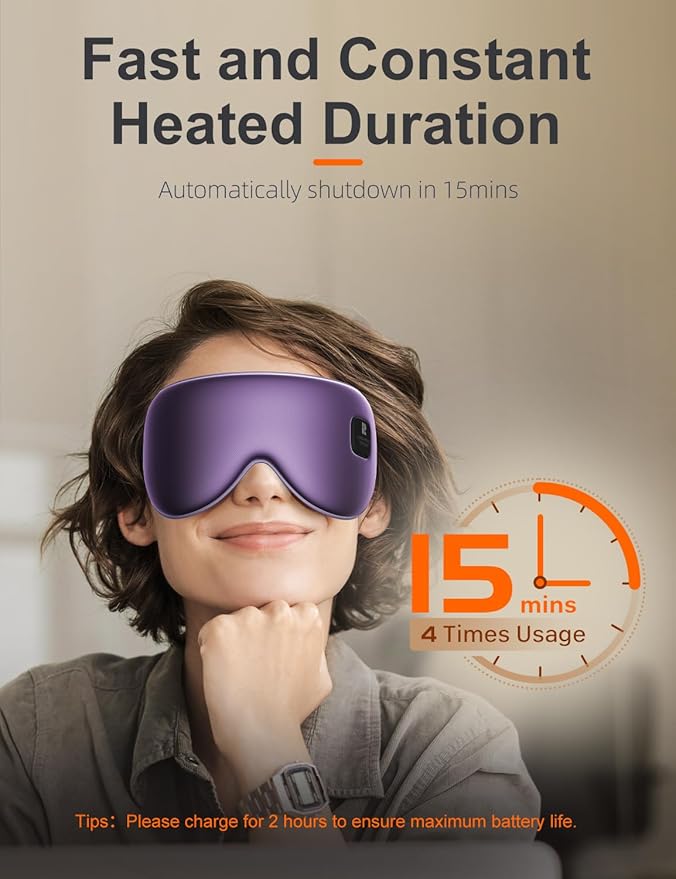 Silk Cordless Heated Eye Mask, Compress Heating Pad for Dry Eye Stye Eye Strain, Electric Warm Eye Mask for Airplane Sleeping, Blackout Eye Mask for Travel (Silk-Purple)