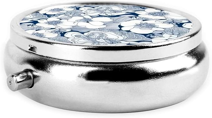 Metal Silver 3 Compartment Pill Box Pocket Portable Mini Travel Pill Case Small Round Decorative Medicine Box Vitamin Pill Organizer with Flower