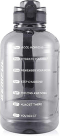 GEMFUL 2 Liter Water Bottle with Time Marker & Handle 64oz Large Motivational Jug for Gym Workouts No Straw Leak Proof BPA Free (Grey)