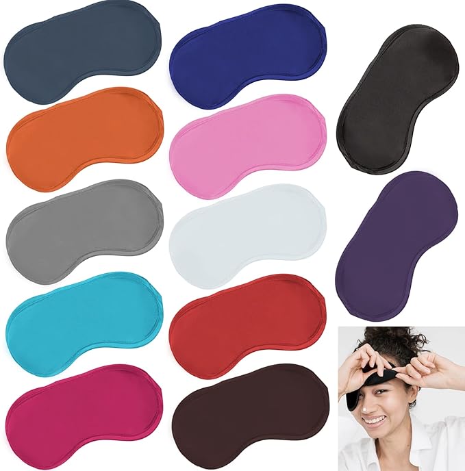 12 Pack Multicolor Eye Mask Cover Blindfold Sleep Mask for Team Games Travel Sleep Party Supply with Adjustable Strap for Women Men Kids, 12 Colors, Individual Package