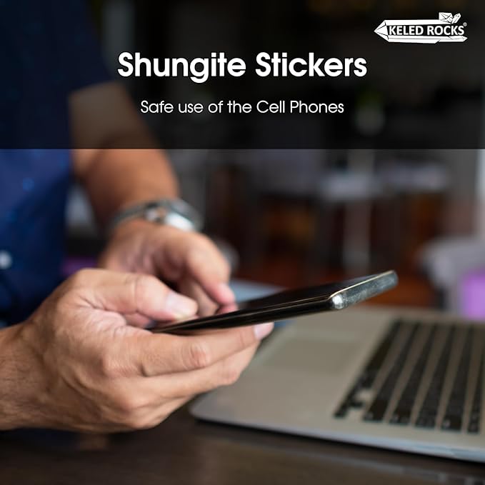 Shungite Sticker for Cell Phone Protection - Harmonizing Shield Defense - Wearable Type II Shungite Crystal - Square Large - Qty: 6 pcs Pack