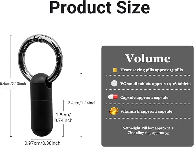 Keychain Pill Holder Mini - Titanium,Pill Case Travel Waterproof, Portable Tiny Pill Organizer for Camping and Hiking Outdoor Pill Box (Black)