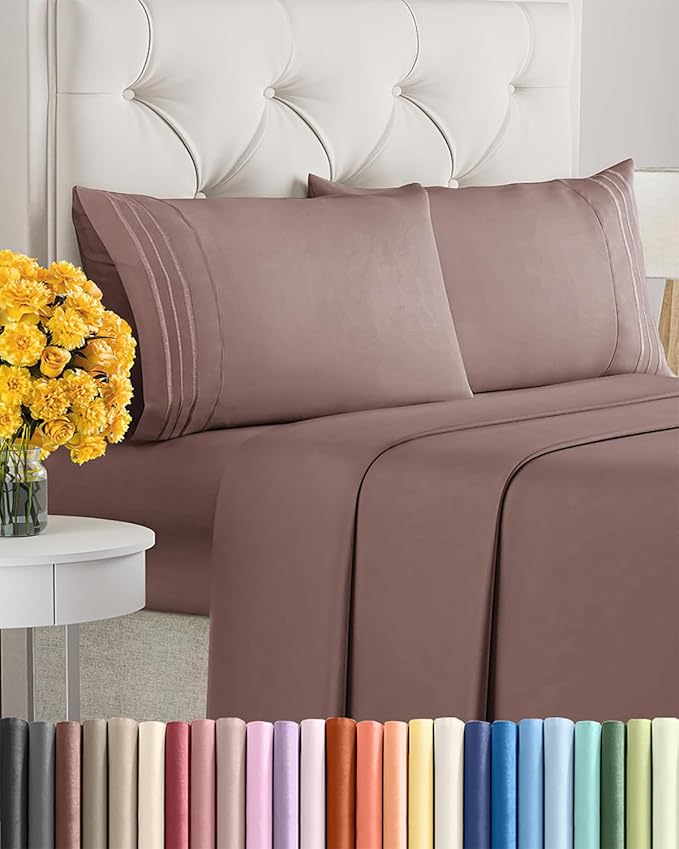 Full Size 4 Piece Sheet Set - Extra Soft, Breathable & Cooling Sheets - Hotel Luxury Durable Bed Sheets for Women And Men - Deep Pockets, Easy-Fit & Wrinkle-Free Sheets - Clay Oeko-Tex Bed Sheet Set