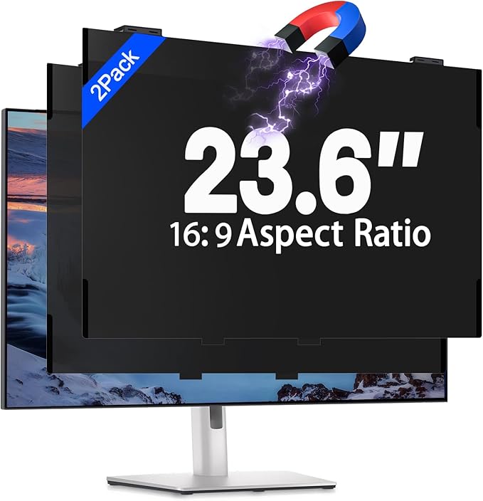 2 Pack 23.6 Inch Magnetic Computer Privacy Screen Filter for Monitor 16:9 Aspect Ratio, Removable Hanging Privacy Screen Shield, Anti Blue Light Filter, Anti-Glare Protector