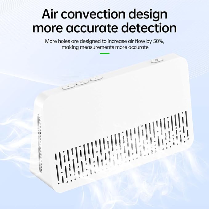 CIS 7-in-1 Air Quality Monitor, Indoor Humidity Monitor, Temperature, CO2, TVOC, HCHO, Time, Date Display Desktop Air Quality Tester, Air Quality Meters for Home Office Hotel Restaurant School