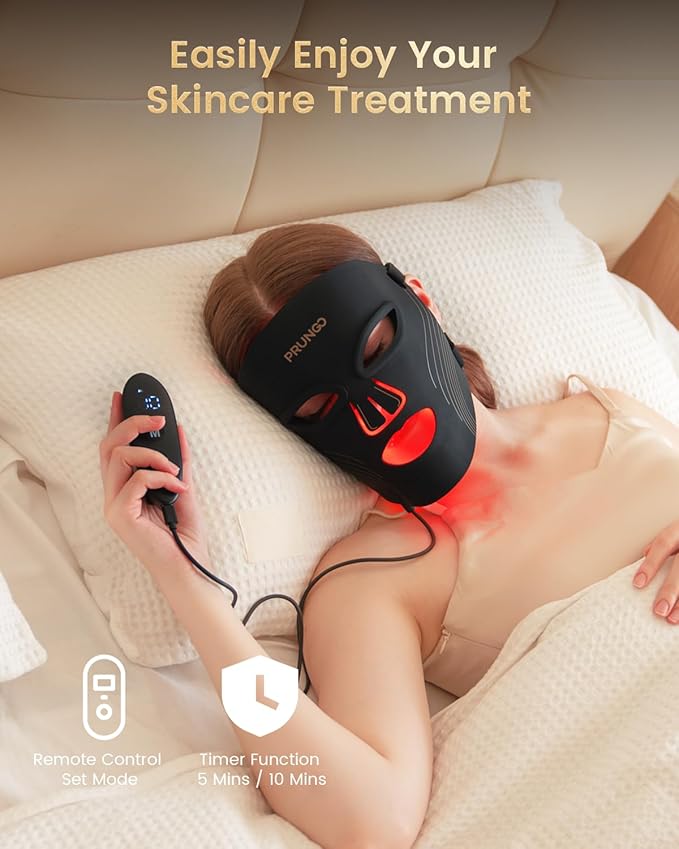 Red Light Therapy for Face LED Mask with 3 Light Modes, Portable Rechargeable Device, 850nm Infrared, Lightweight & Comfortable with Remote Control and Timer, Equipped with 280 LED Lights