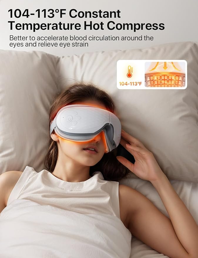 ALLJOY Eye Massager with Heat, Mothers Day Gifts for Women Men, Bluetooth Music Sleep Mask for Migraine Relief,Eye Strain, Dark Circles & Dry Eyes