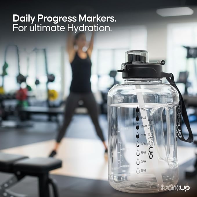 Sport Jug 58oz – Large Clear Plastic Water Jug with 2-in-1 Straw & Chug Lid, Motivational Time Markers, BPA-Free, Leakproof