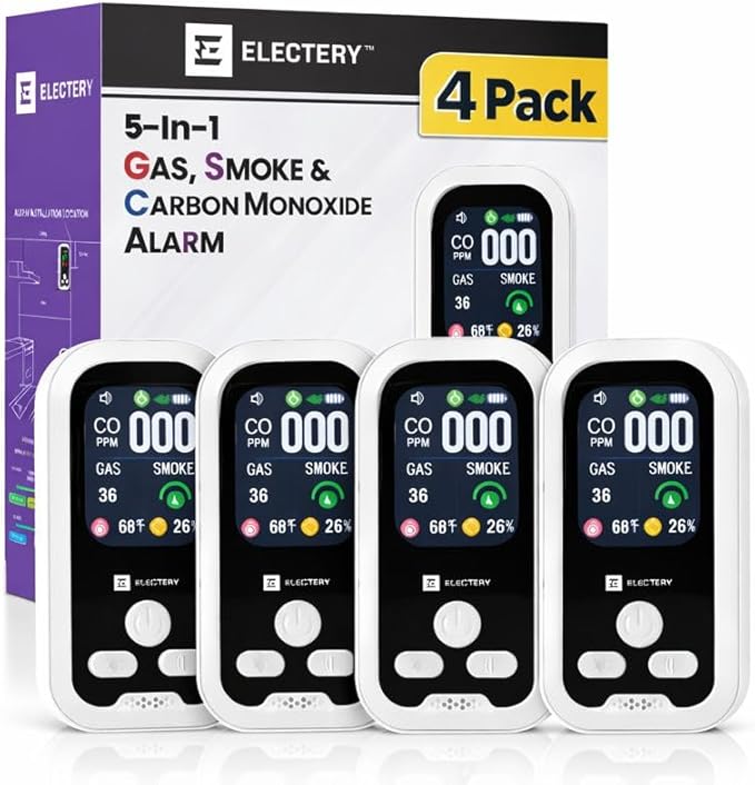 5‑in‑1 Upgraded Natural Gas Leak Detector & Carbon Monoxide Detectors with Smoke Alert Plug‑in with Dual Sensor, LCD Display Alarms, Temperature & Humidity Monitor for Home & RV (4)