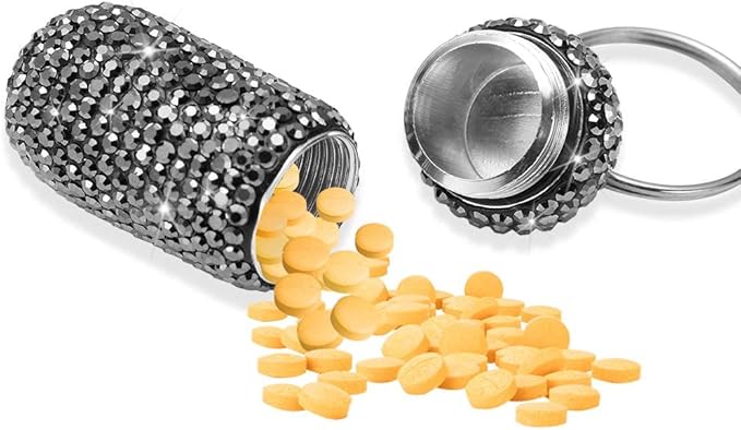 Portable Pill Case Pill Container Waterproof Pill Holder with Keychain Bling Pill Box Medicine Dispenser Bottle Storage for Outdoor Camping Travel (Grey)
