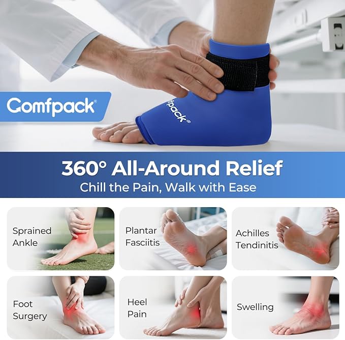 Ankle Ice Pack Wrap for Plantar Fasciitis, Swelling,Reusable Ankle Brace Ice Pack, Flexible Hot Cold Therapy Ice Sock for Achilles Tendonitis, Sprain, Surgery, Heel Pain