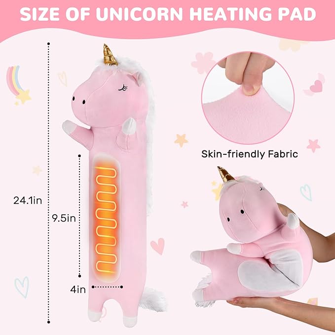 Unicorn Heating Pad for Period Cramps Menstrual Pain Relief, Portable Electric Heat Pads USB Powered, Cute Unicorn Plush Stuffed Animals Gifts, Funny Gift for Women Teen Girls Birthday Christmas