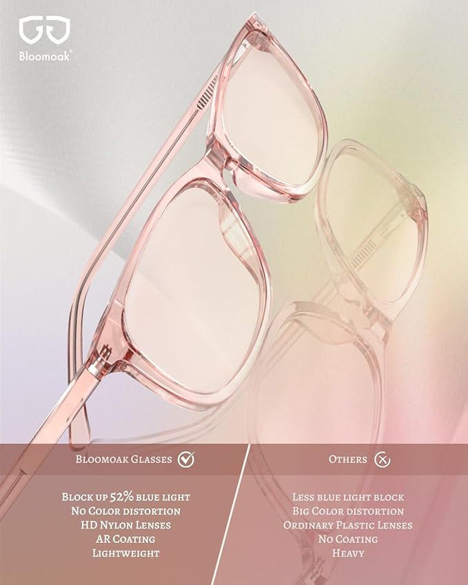 Bloomoak Rose Migraine Glasses,FL-Flex Light Sensitivity Relief Tinted Glasses for Indoor Fluorescent Glare/Women