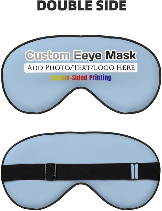 Personalized Eye Masks,Customized Sleep Blindfold Eye Mask,Custom Blackout Eye Cover with Adjustable Strap for Travel and Nap Light Blue