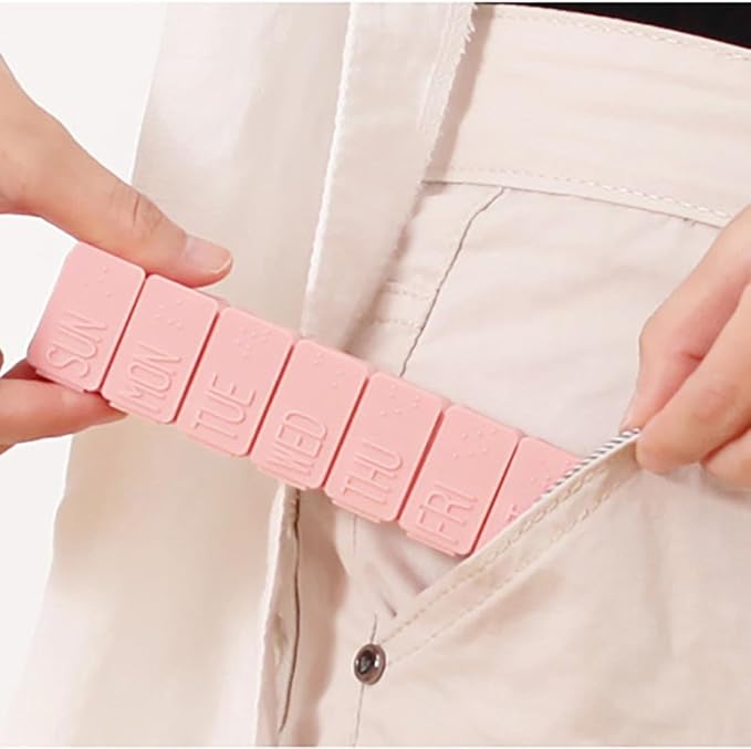 Portable Travel Pill Organizer with Moisture-Proof Design and 7 Compartments a Week to Hold Vitamins, Supplements and Medication (Pink)