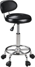 VECELO Salon Rolling Stool, Spa Chair with Backrest, Hydraulic Height Adjustable from 19.7" to 25.8" with 300 lb Capacity, for Salon, Spa, Lab (Black)