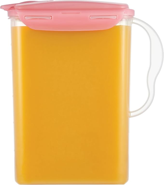 LocknLock HAP607PIK Aqua Fridge Door Water Jug with Handle, BPA-Free Plastic Pitcher with Flip-Top Lid and Easy-Pour Spout for Water, Juice, Tea, and Other Drinks, 3-Quart, Pink