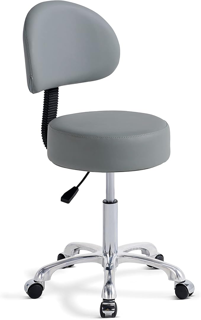 Thick Sturdy Padding with Wheels and Back Support,Swivel Rolling Stool Round Chair,Adjustable Stool for Doctor,Medical,Massage Salon,Office(with Back,Gray