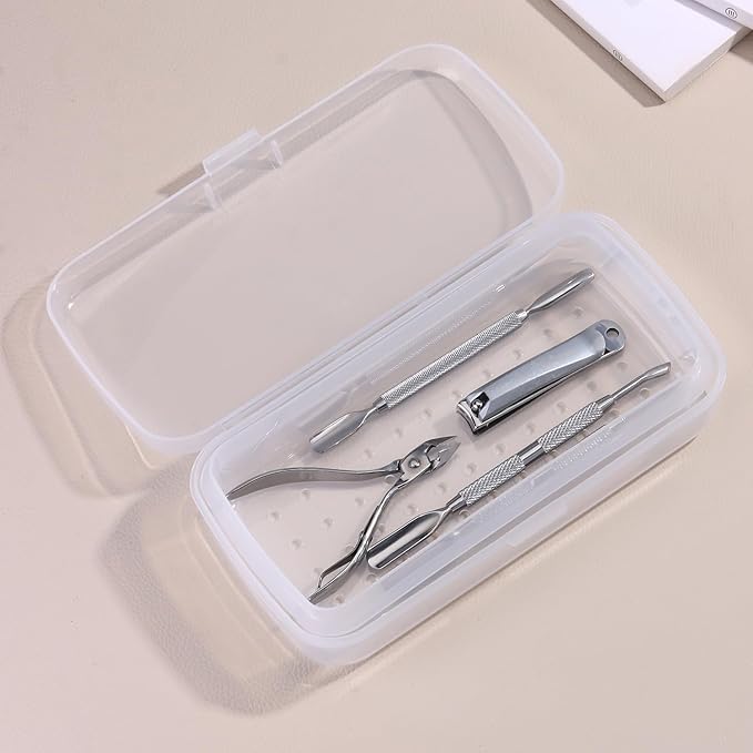 Nail Tool Sterilizer Box Plastic Sterilization Tray for Nail Art Accessories Tools, Disinfectant Container Soaking Box with Strainer Pedicure Manicure Cleaning Equipment, Clear