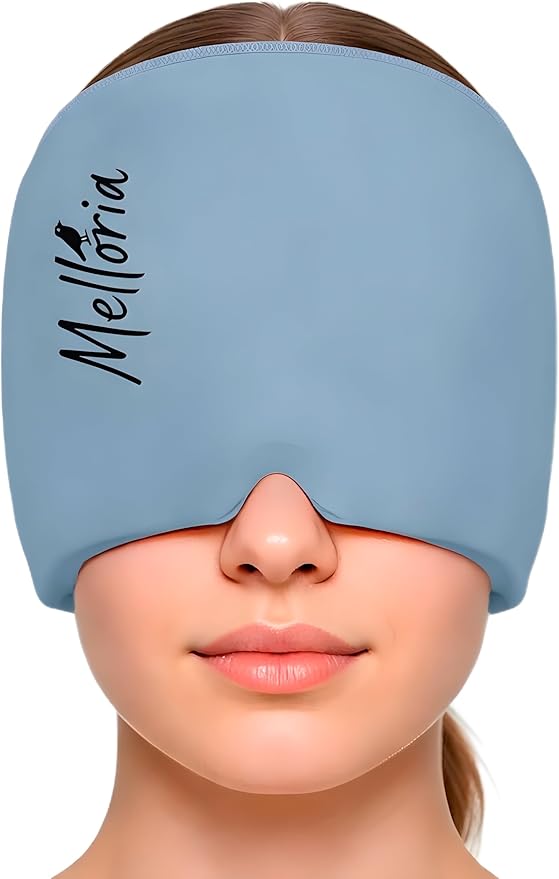 Migraine Relief Cap – Reusable Cooling Hat with Headache & Stress Relief | Soft, Stretchy Fit & Gentle Compression | Self-Care Essential Cold Gel Pack (Blue)