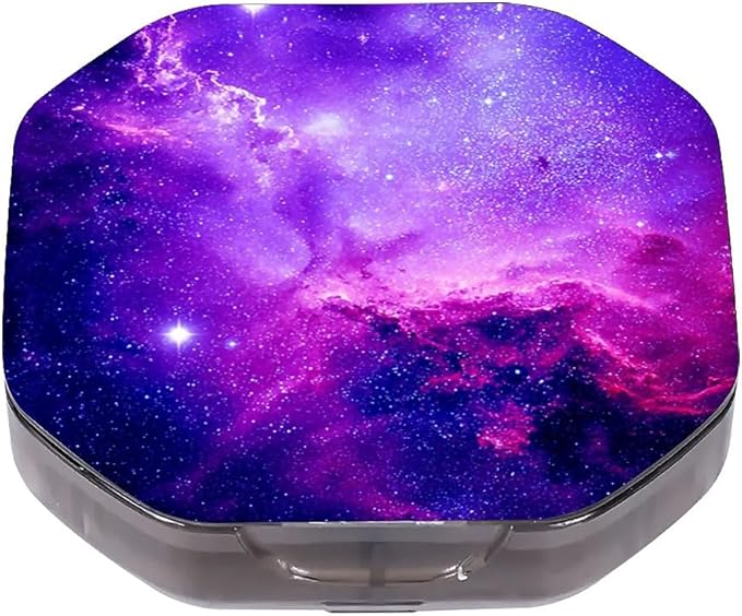 This Portable Purple Nebula Starry Sky Pattern 4-Compartment Pillbox Can Be Placed in A Pocket Or Wallet to Store Vitamins, Medicines Fish Oil Health Supplements Other Medications.
