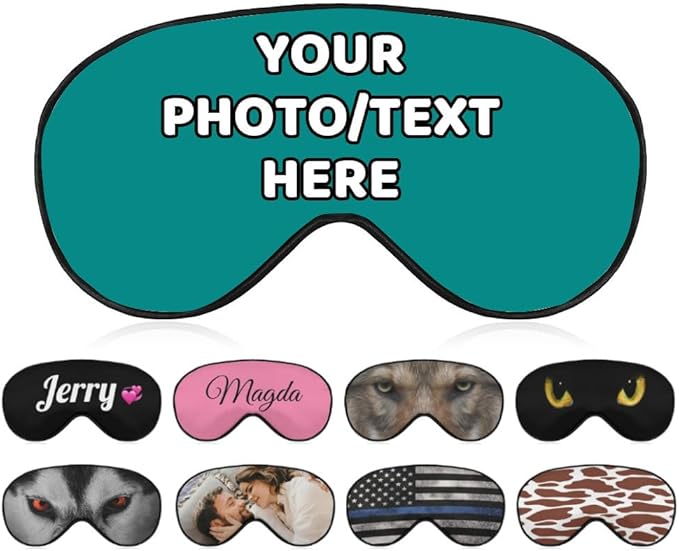 AMAPARK Customized Funny Sleep Mask Personalized with Photo Text Logo Sleeping Masks, Custom Gift for Her Him Men Women, Tropical Blue