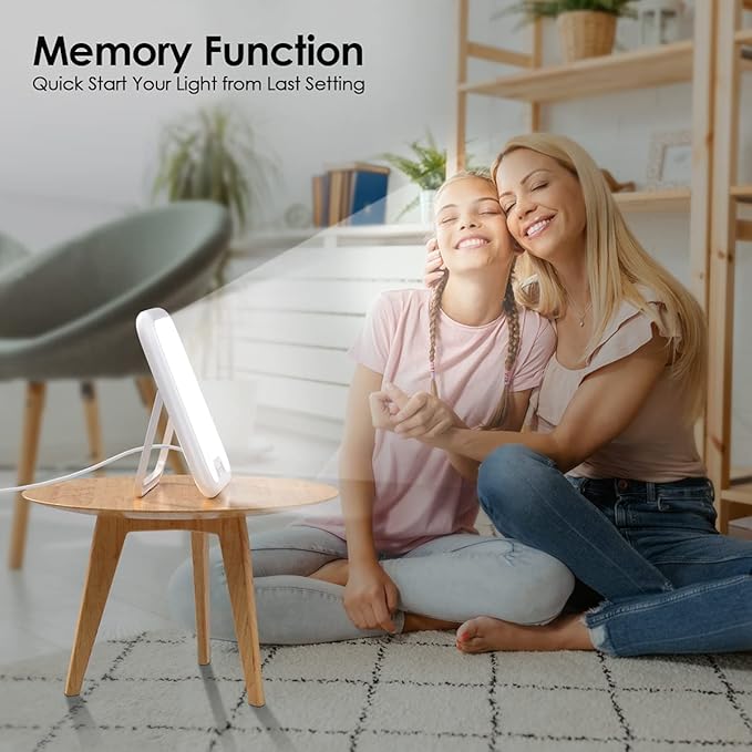 Light Therapy Lamp, 10000 Lux LED Sunlight, Touch Control Sun Lamp Daylight Lamp with Stepless Brightness Levels and 4 Timer & Memory Function, 90° Foldable Stand, Portable for Home/Office Use