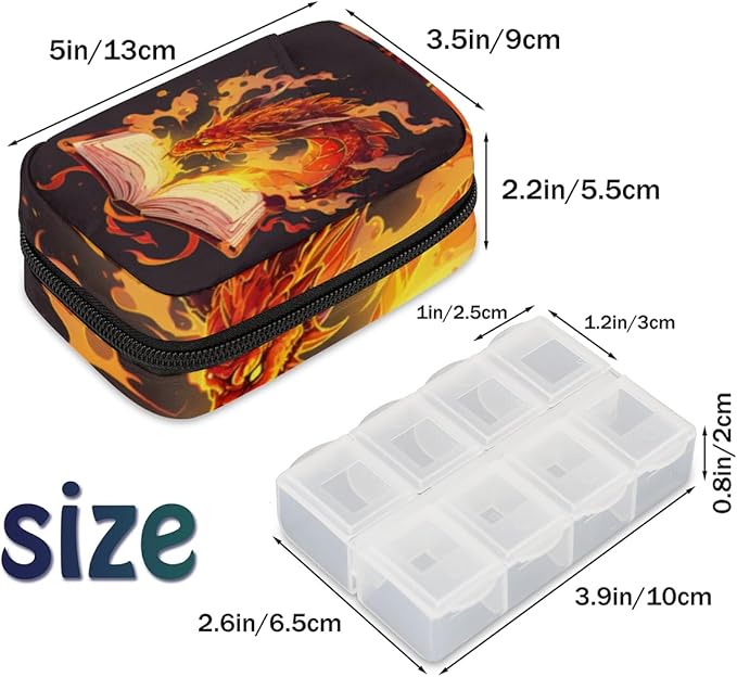 Magical Book Dragon Pill Box 7 Day Travel Pill Organizer for Adult Elder Child Pill Case with Zipper Magic Portable Weekly Case Compact Size for Vitamin Supplement Holder