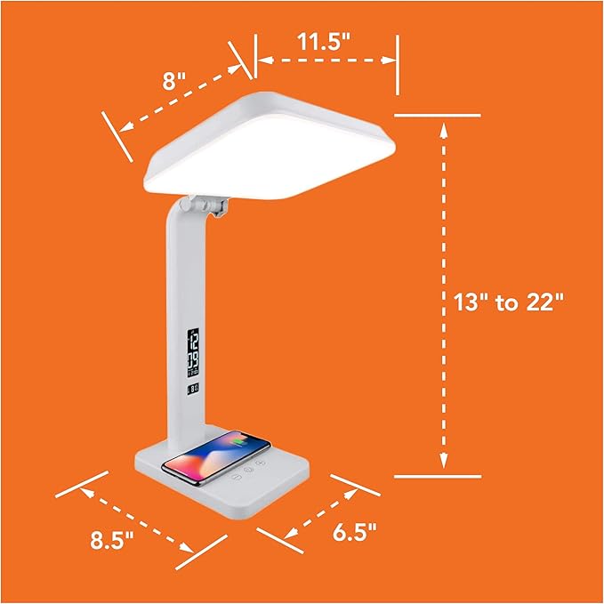 TheraLite Aura Qi Light Therapy Sun Lamp, UV Free, 10,000 LUX Light Therapy Lamp, Includes Alarm Clock, Phone Charger, USB Port, White Light