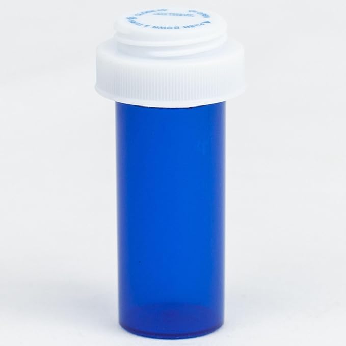 Five Star Supplies Plastic Pill Bottles - Reversible Cap Easy Open & Child Resistant - Pill Container Prescription Vial - Easy Open/Push N Turn (Blue, 8 DRAM 400 ct.)