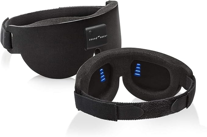 Sound Oasis Deluxe Glo to Sleep Natural Sleep Eye Mask, Deep Sleep, Block Out All Light, Comfort Eye Shade, Blue Glo Points Slow Brainwaves, Adjustable Brightness & Auto Dim to Relax & Sleep, Black.